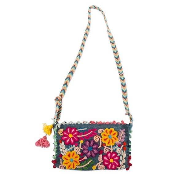 Alternate image for Handloomed Floral Iris Alpaca Sling with Zipper Closure Ayacucho Blossoming