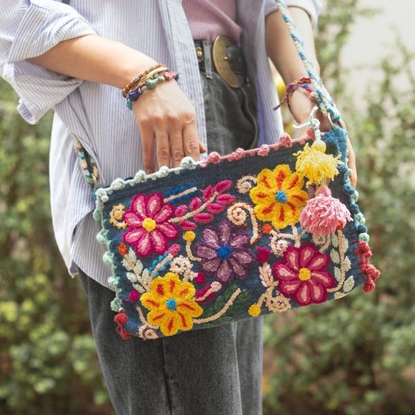 Alternate image for Handloomed Floral Iris Alpaca Sling with Zipper Closure Ayacucho Blossoming