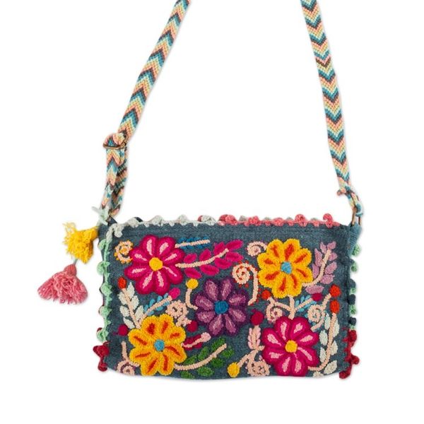 Alternate image for Handloomed Floral Iris Alpaca Sling with Zipper Closure Ayacucho Blossoming