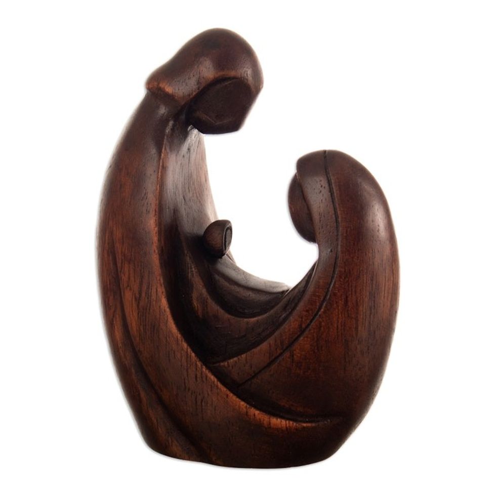 Hand-Carved Minimalist Holy Family Cedarwood Sculpture 'Nazareth Family'