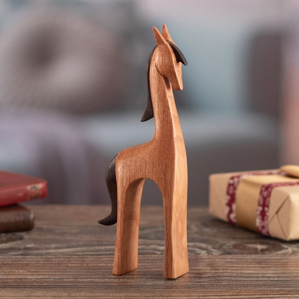 Semi-Minimalist Horse-Themed Cedar Wood Sculpture 'Sophisticated Horse'