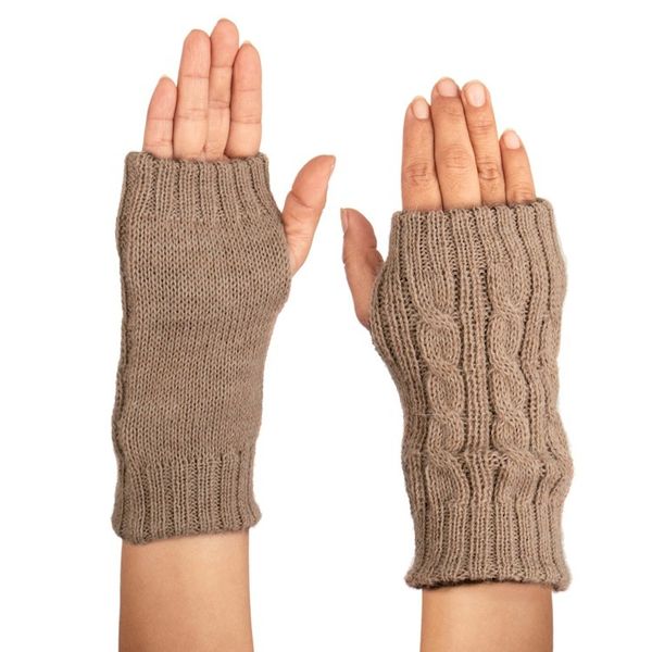 Alternate image for Brown and Camel 100 Alpaca Reversible Fingerless Mittens Chestnut and Camel Glam