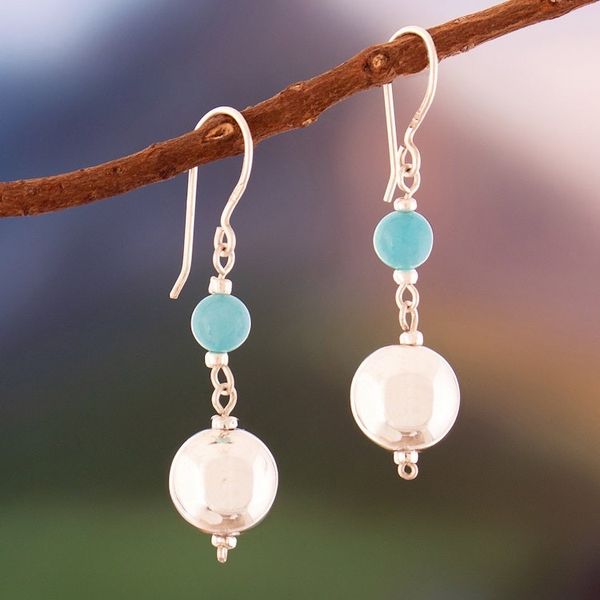 Alternate image for High-Polished Sterling Silver and Amazonite Dangle Earrings Lucky Moonlight