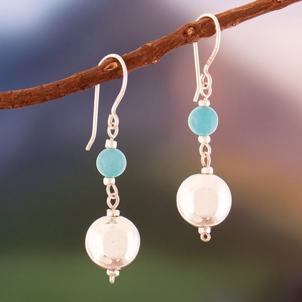 High-Polished Sterling Silver and Amazonite Dangle Earrings 'Lucky Moonlight'
