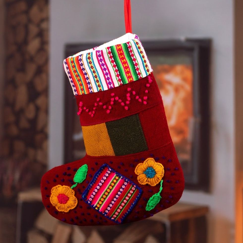 Handcrafted Red Christmas Stocking with Andean Details 'Christmas Evenings'