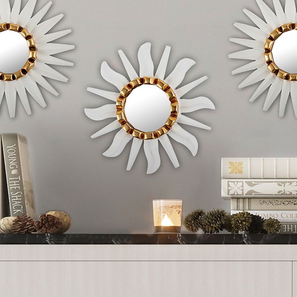 Modern Abstract Bronze Gilded Wood Wall Accent Mirror 'Celestial Shining'