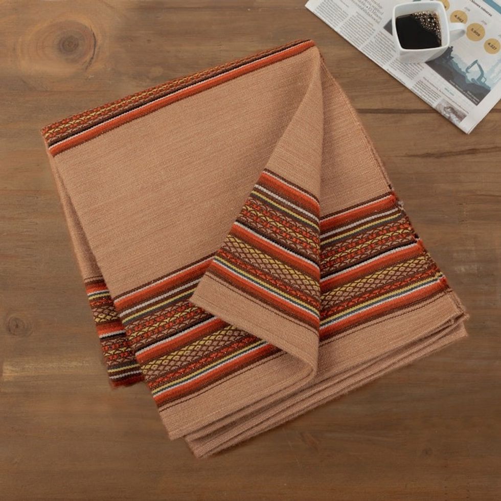 Handloomed Brown and Orange Alpaca Blend Throw Blanket 'Huanca Glory'