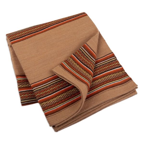 Alternate image for Handloomed Brown and Orange Alpaca Blend Throw Blanket Huanca Glory