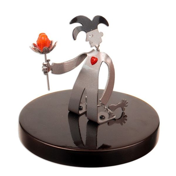 Alternate image for Romantic Aluminum Sculpture of a Harlequin with a Wood Base Love Harlequin