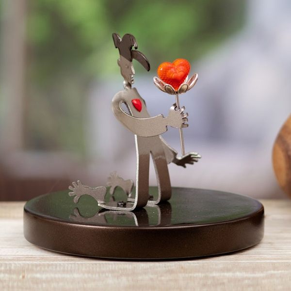 Alternate image for Romantic Aluminum Sculpture of a Harlequin with a Wood Base Love Harlequin