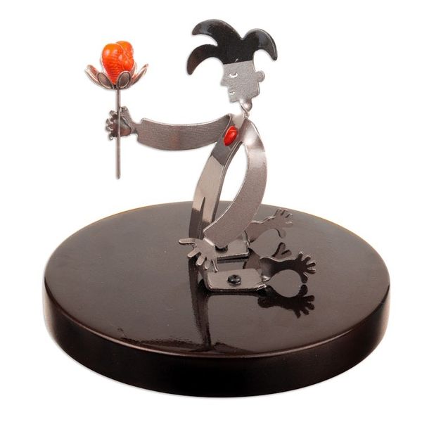 Alternate image for Romantic Aluminum Sculpture of a Harlequin with a Wood Base Love Harlequin
