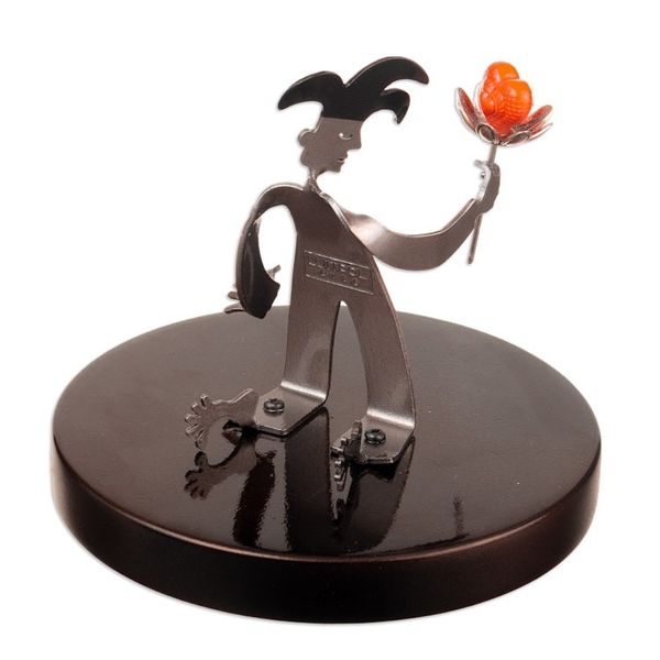 Alternate image for Romantic Aluminum Sculpture of a Harlequin with a Wood Base Love Harlequin
