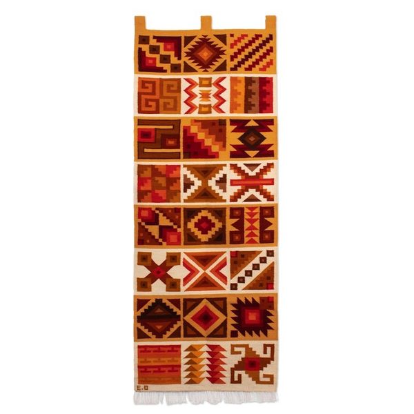 Alternate image for Inca-Inspired Loomed Geometric Wool Tapestry from Peru Calendar of the Inca II