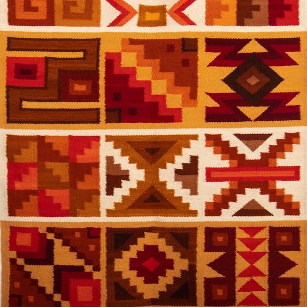 Alternate image for Inca-Inspired Loomed Geometric Wool Tapestry from Peru Calendar of the Inca II