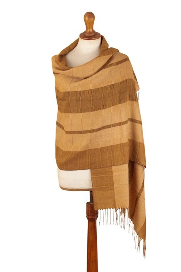 Alternate image for Handloomed Soft Brown and Beige 100 Baby Alpaca Shawl Andean Evening
