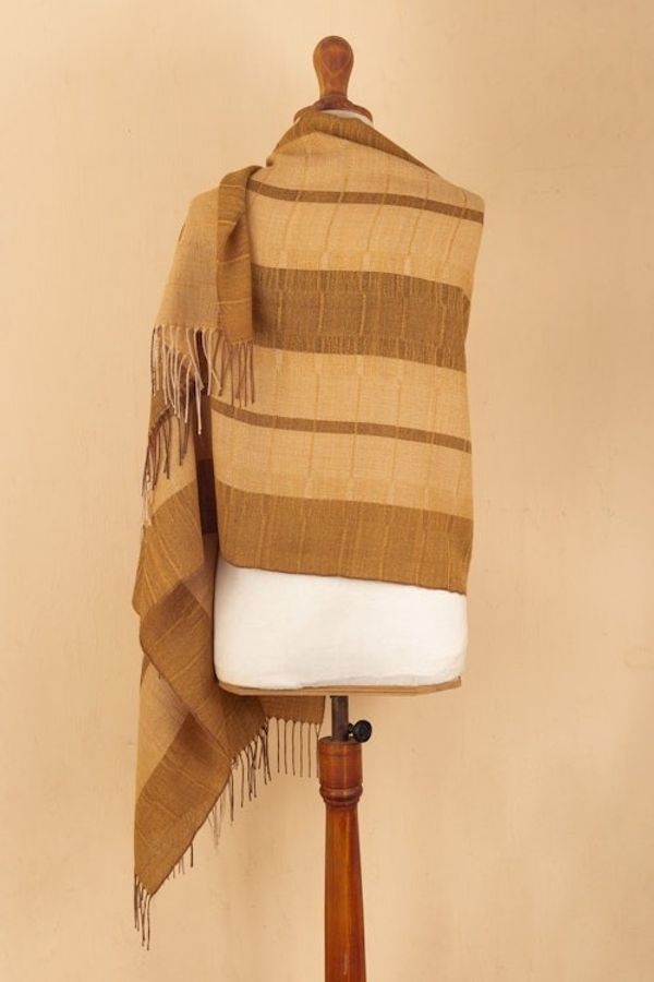 Alternate image for Handloomed Soft Brown and Beige 100 Baby Alpaca Shawl Andean Evening