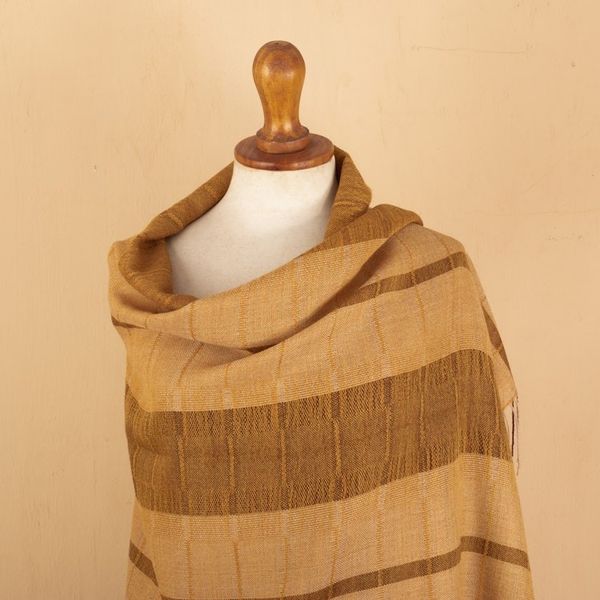 Alternate image for Handloomed Soft Brown and Beige 100 Baby Alpaca Shawl Andean Evening
