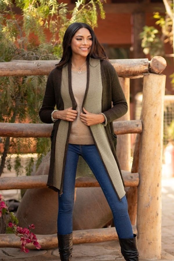 Alternate image for Espresso and Beige Pima Cotton Long Cardigan from Peru Espresso Lady