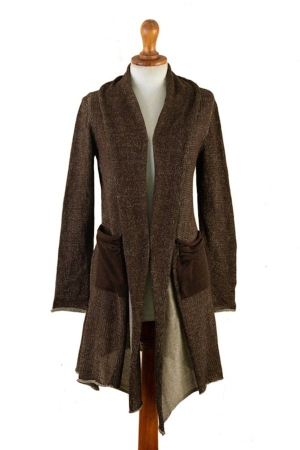 Alternate image for Espresso and Beige Pima Cotton Long Cardigan from Peru Espresso Lady