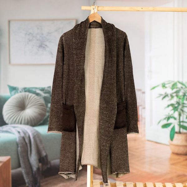 Alternate image for Espresso and Beige Pima Cotton Long Cardigan from Peru Espresso Lady
