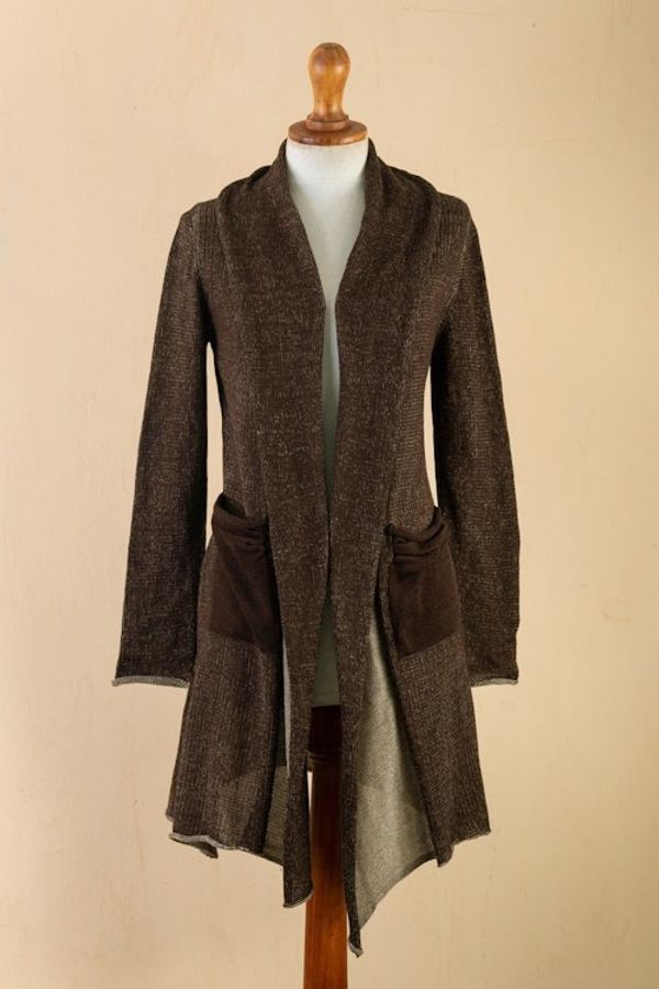 Alternate image for Espresso and Beige Pima Cotton Long Cardigan from Peru Espresso Lady