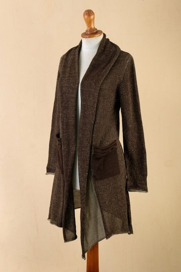 Alternate image for Espresso and Beige Pima Cotton Long Cardigan from Peru Espresso Lady