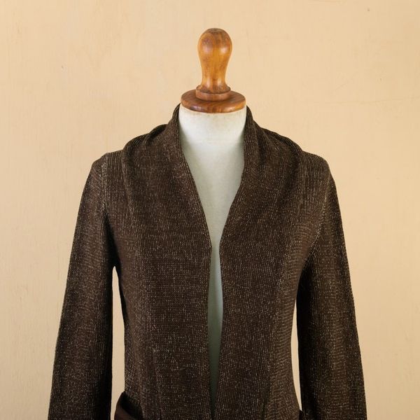 Alternate image for Espresso and Beige Pima Cotton Long Cardigan from Peru Espresso Lady