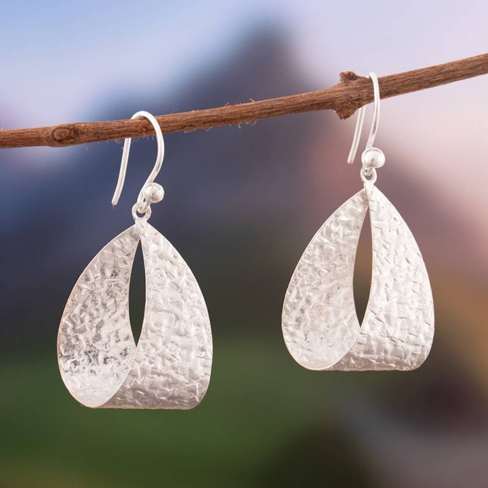Sterling Silver Dangle Earrings with Modern Textured Finish 'Unique Shapes'