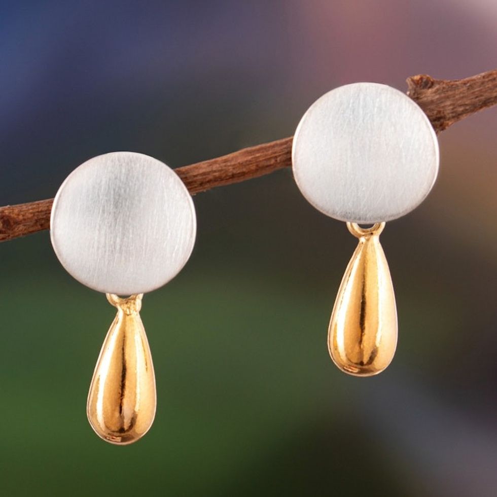 18k Gold-Accented Moon-Inspired Dangle Earrings from Peru 'Lunar Glint'