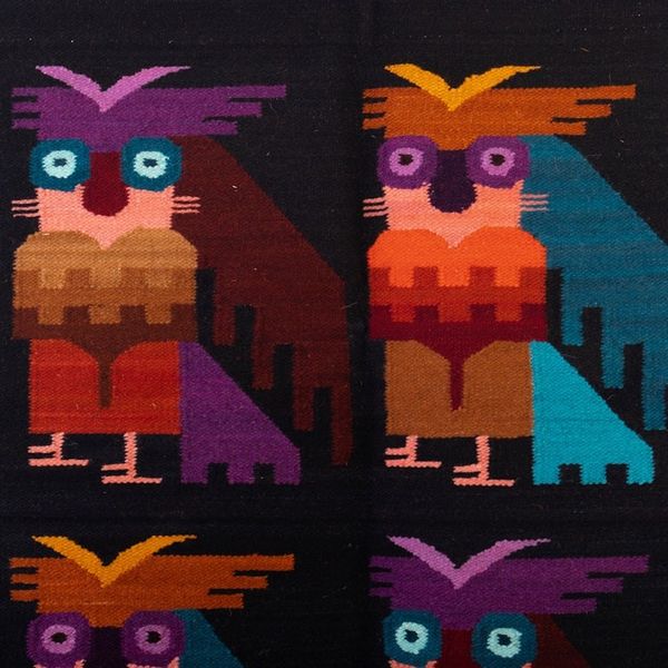 Alternate image for Owl-Themed Handloomed Black Wool and Cotton Blend Tapestry Owl Night