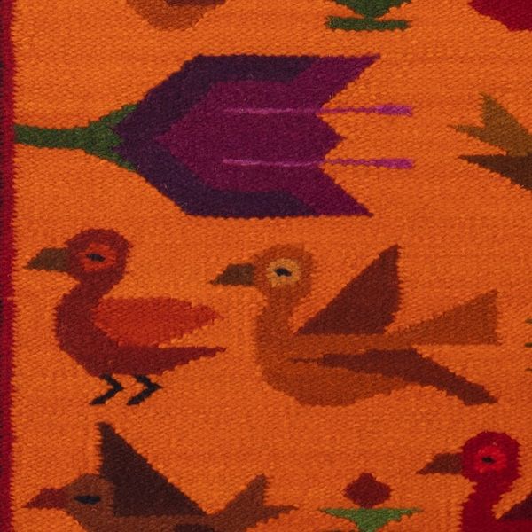 Alternate image for Bird-Themed Floral Handloomed 100 Wool Tapestry from Peru Swallows