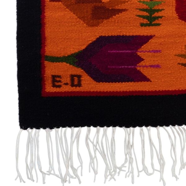 Alternate image for Bird-Themed Floral Handloomed 100 Wool Tapestry from Peru Swallows
