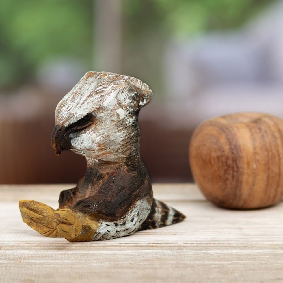 Hand-Carved Cedar Wood Sculpture of an Eagle from Peru 'Courageous Meditator'