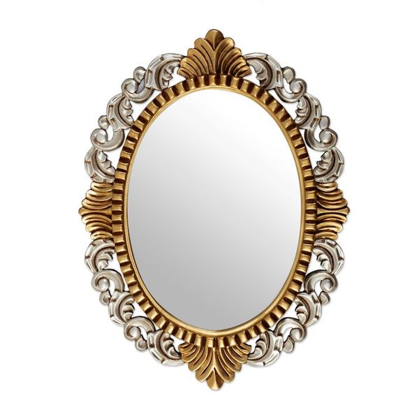Alternate image for Wood Wall Mirror with Polished Bronze and Aluminum Accents Fantasy Queen