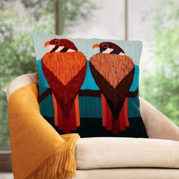 Alternate image for Andean Falcon-Themed Wool Cushion Cover Handwoven in Peru Andean Falcons