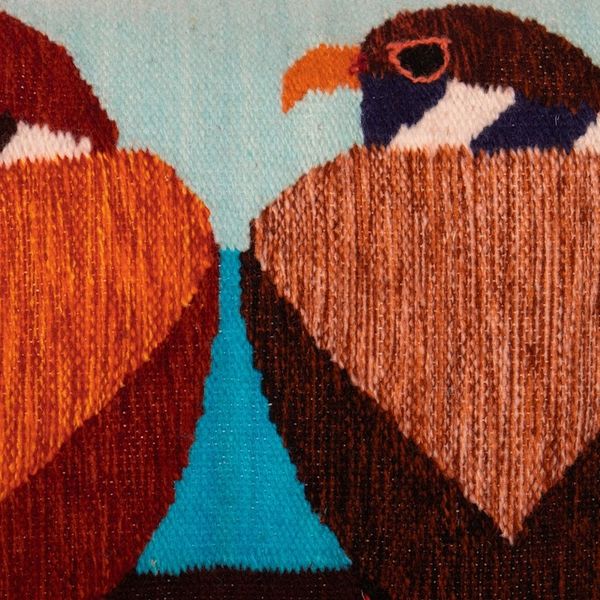 Alternate image for Andean Falcon-Themed Wool Cushion Cover Handwoven in Peru Andean Falcons