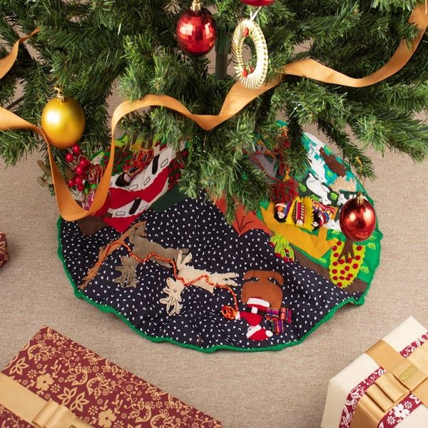 Alternate image for Cotton Blend Applique Christmas Tree Skirt of Andean Scene Holiday Excitement