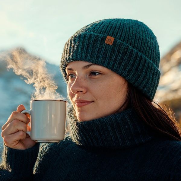 Alternate image for Alpaca and Wool Blend Knit Beanie Hat in Peacock Teal Peacock Age