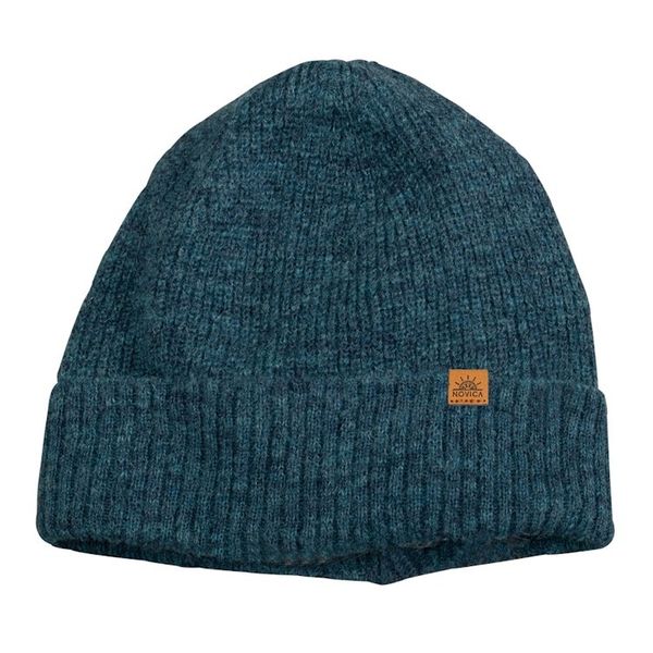 Alternate image for Alpaca and Wool Blend Knit Beanie Hat in Peacock Teal Peacock Age