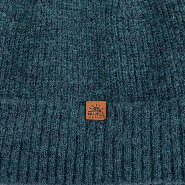 Alternate image for Alpaca and Wool Blend Knit Beanie Hat in Peacock Teal Peacock Age