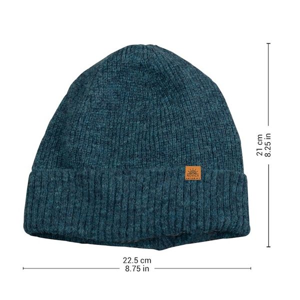 Alternate image for Alpaca and Wool Blend Knit Beanie Hat in Peacock Teal Peacock Age
