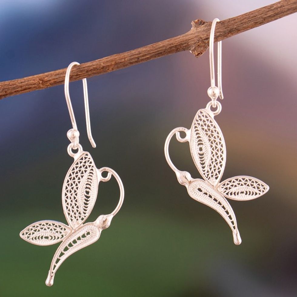 Fantasy-Themed Sterling Silver Filigree Butterfly Earrings 'Fantasy Butterfly'