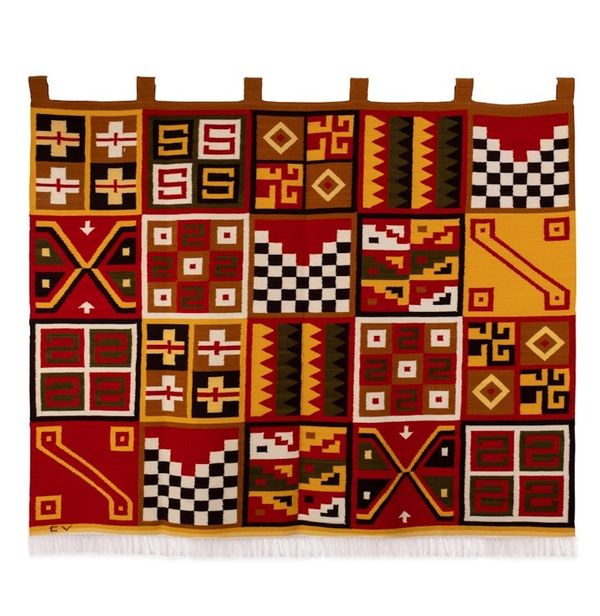 Alternate image for Handwoven Geometric-Themed Andean Wool Blend Tapestry Tribal II