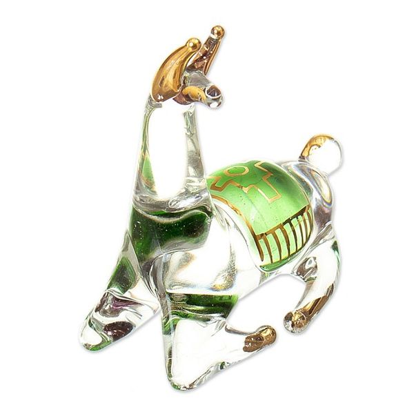 Alternate image for Gilded Clear Green Glass Llama Figurine Hand-Blown in Peru Llamas Rest