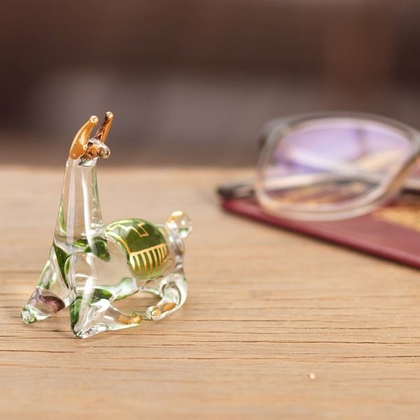 Alternate image for Gilded Clear Green Glass Llama Figurine Hand-Blown in Peru Llamas Rest