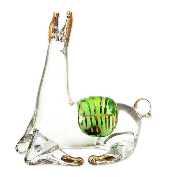 Alternate image for Gilded Clear Green Glass Llama Figurine Hand-Blown in Peru Llamas Rest