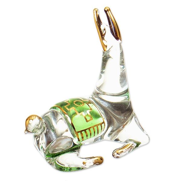 Alternate image for Gilded Clear Green Glass Llama Figurine Hand-Blown in Peru Llamas Rest