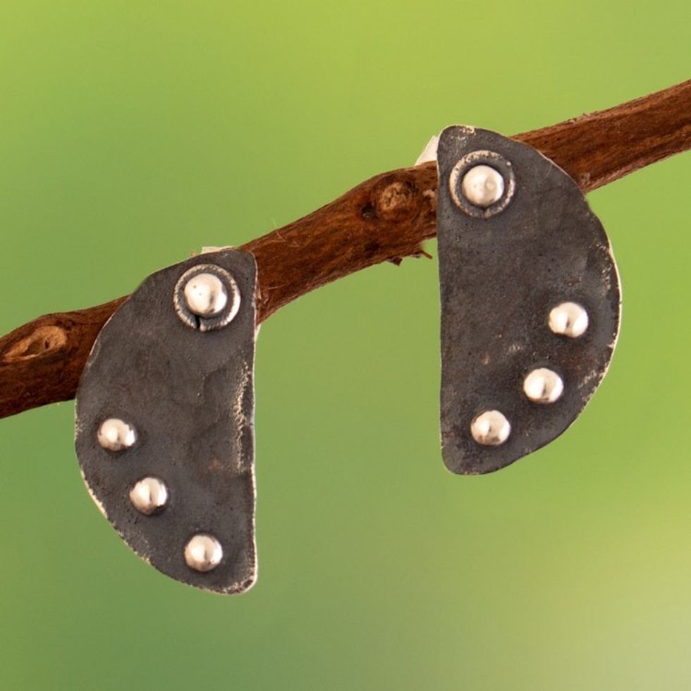 Modern Semicircle Sterling Silver Button Earrings 'Half Cycles'