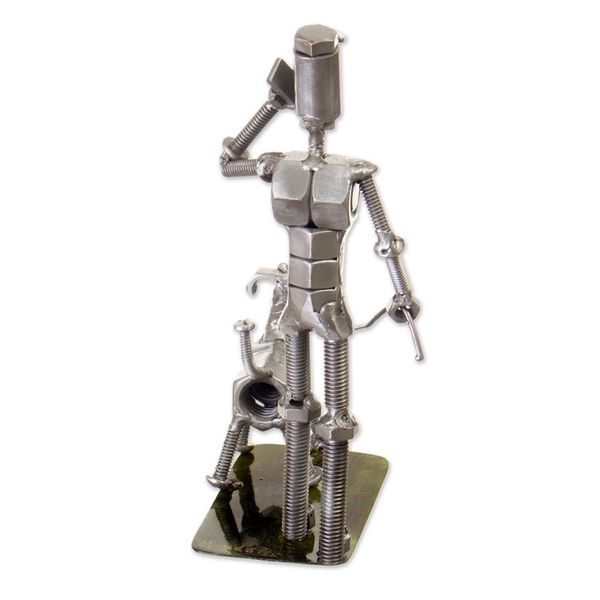 Alternate image for Eco-Friendly Recycled Metal Sculpture of Man and Dog Eco Walk