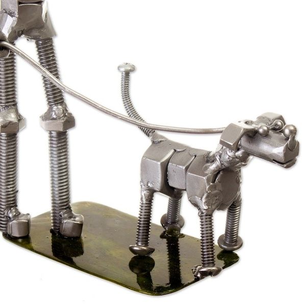 Alternate image for Eco-Friendly Recycled Metal Sculpture of Man and Dog Eco Walk
